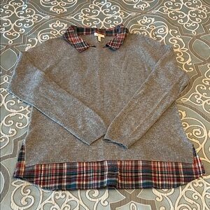 Joie - Gray Cashmere Sweater with plaid collar and tail. Size S